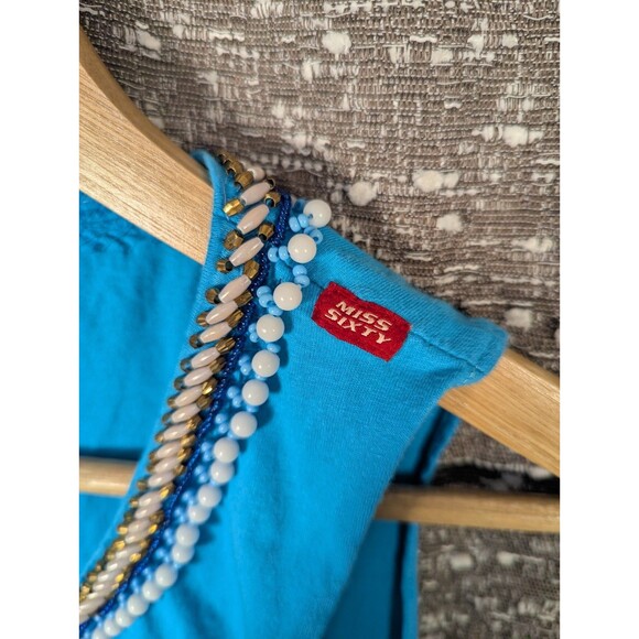 Vintage Miss Sixty Blue Beaded Keyhole‎ Cropped Tank Top Y2K - Picture 5 of 7